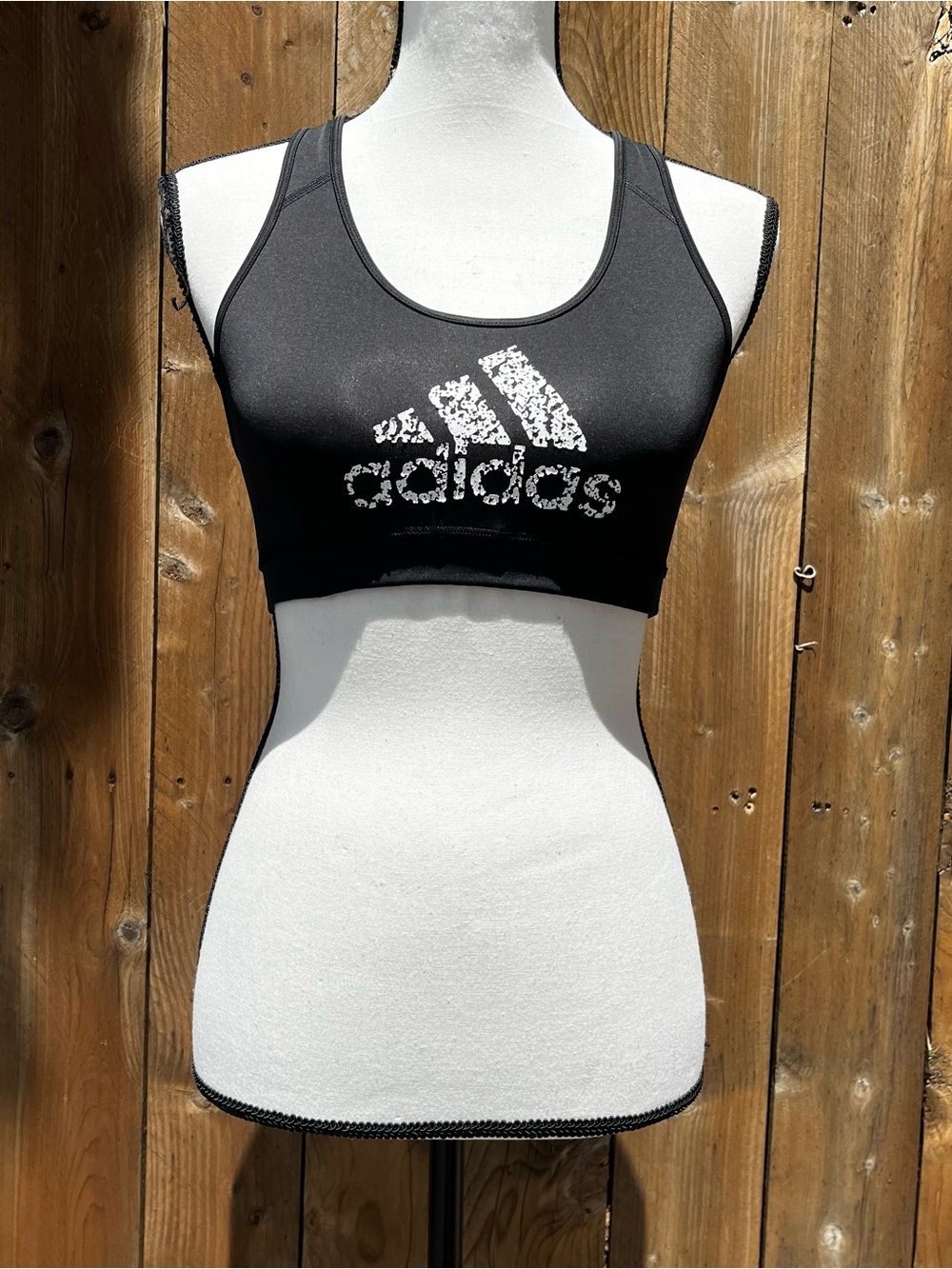 Adidas Black Sports Bra with White Logo Distressed Print Accepting Offers!